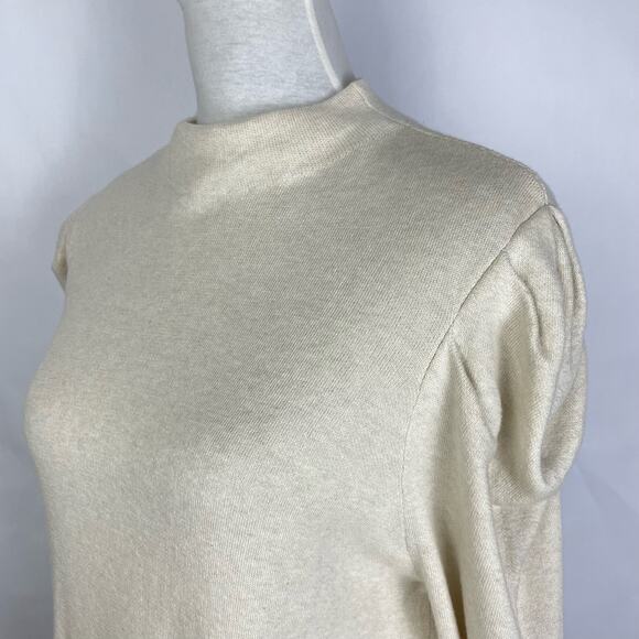 Who What Wear | NWT Birch Cream Mock Neck Puff Long Sleeve Midi Sweater Dress - Picture 5 of 9